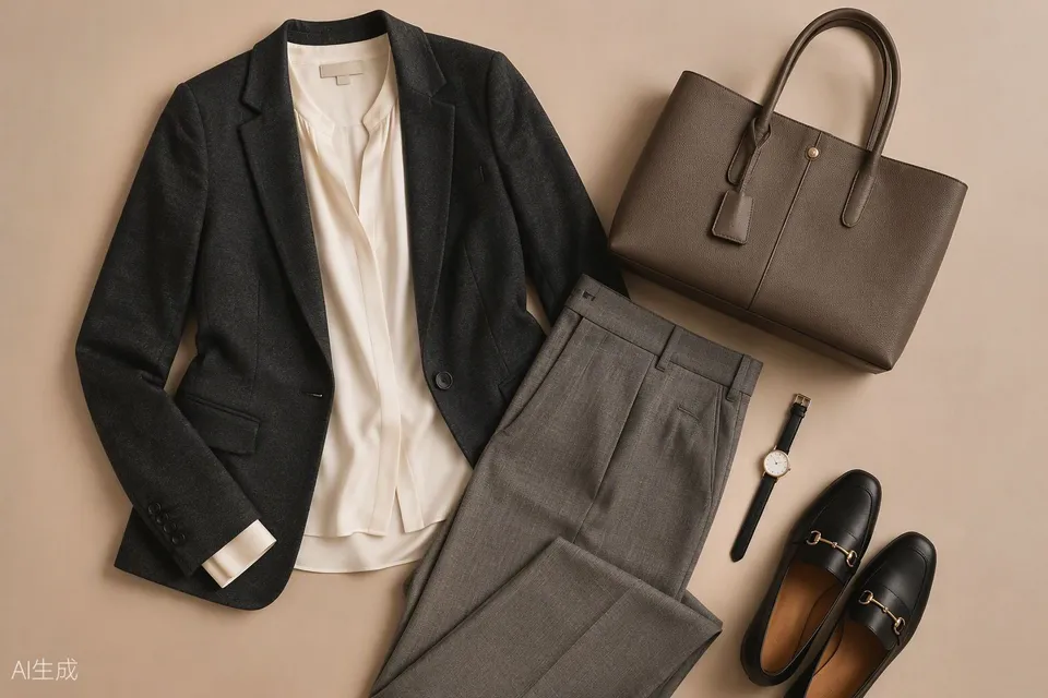 Business casual outfit with knit blazer and trousers